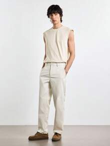 Merionis Men's Solid Color Casual Versatile Daily Wear Long Pants - Beige - View 7
