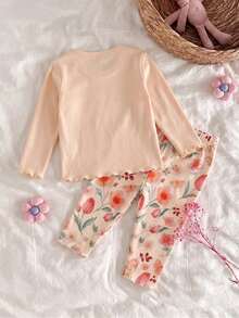 新生女嬰可愛卡通與花卉圖案長袖居家服套裝 - 彩色 - 查看 2
