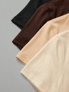 SHEIN BASICS 女款純色圓領短袖休閒T恤連身衣 - 彩色 - 查看 3