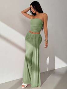 SHEIN PETITE Set Atasan Jala Model Bandeau & Rok Pinggang Rendah - Mint Green - View 6