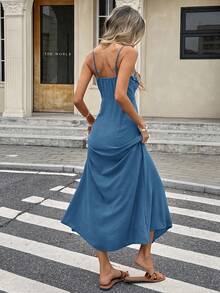 Serisse Women's Sexy Solid Color Ruffle Strap Dress, Summer - Blue - View 2