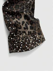 ROMWE MEN Jeans de mezclilla con capas y estampado de leopardo con strass brillante para hombre - Albaricoque - Ver 5