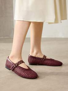 MOTF WOMEN BRAID ROUND TOE FLATS SPRING SHOES FALL SHOES - Burgundy - View 6