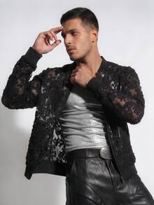 DSELFIQUE Men's Fashion Versatile Embroidered Zipper Long Sleeve Jacket - Black - View 3