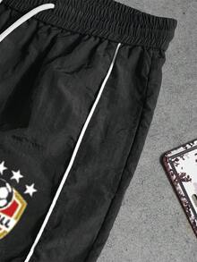 Sport MetroGents 男士字母印花抽繩腰口袋運動長褲 - 黑色 - 查看 4