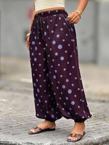 Vionelle Plus Size Women's Casual Traditional Bohemian Boho Elegant Harem Pants, Powder Blue Trousers, Daily Wear Vacation Wedding Guest Long Pockets Autumn - Multicolor - View 5
