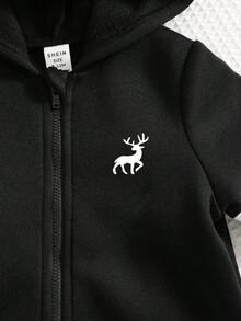 SHEIN 海軍藍保暖內裡加厚連帽長袖連身褲，舒適百搭休閒時尚日常可愛學院風極簡百搭款，適合室內、戶外滑雪、日常穿著、運動、派對、秋冬攝影 - 黑色 - 查看 4
