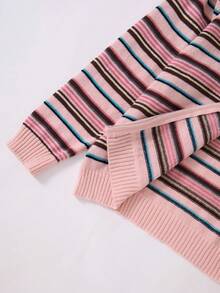 Rusticease Plus Size Casual Striped Hooded Cardigan, Autumn/Winter - Multicolor - View 6