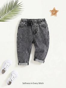 Cozy Pixies Baby Boys Casual Washed Elastic Waist Denim Jeans - Grey - View 1