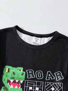 SHEIN Set Piyama Anak Laki-Laki Remaja Pas Badan Motif Dinosaurus Blok Warna Leher Bulat Lengan Panjang Celana Panjang Kasual Nyaman 2 Potong - MultiWarna - View 3