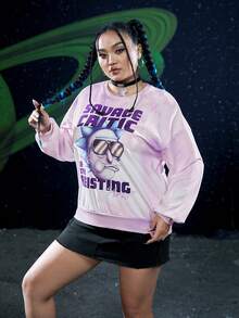 Rick and Morty X SHEIN Plus Slogan & Cartoon Graphic Drop Shoulder Sweatshirt - Multicolor - View 4