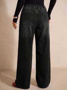 Elaquor Plus Size Street Style Hot Girl Rhinestone Button Pocket Loose Denim Jeans Fall Clothes Halloween Sparkly Jeans Shiny Pants Luxury Jeans Black Jeans - Black - View 2