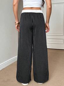 SHEIN Tall Women's Autumn Vintage Scandalous Streetwear Casual Hippie Street Oversized Black And White Pants Work Daily - Black - View 2