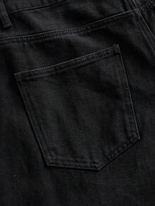 ROMWE MEN Men's Printed Pattern Loose Fit Jeans - Black - View 5