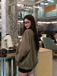 DAZY Women's Korean Style Loose Casual Long Sleeve Jacket With Lapel Collar Fall - Green - View 2