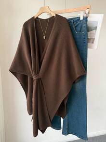 Franclia Autumn/Winter Elegant Versatile Slouchy Coffee Color Shawl Cape - Brown - View 1
