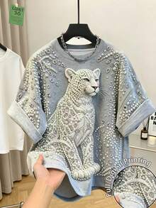 Resyla Plus Size T-Shirt,Leopard Pattern,Graphic Tee,Summer Clothes,Women Top,Trending Now, Fashion Tops, - Multicolor - View 1