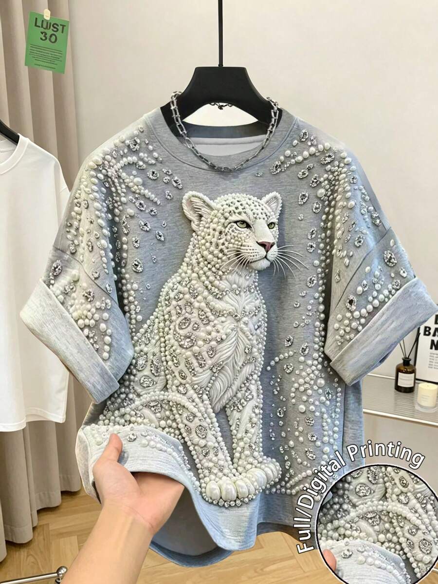 Resyla Plus Size T-Shirt,Leopard Pattern,Graphic Tee,Summer Clothes,Women Top,Trending Now, Fashion Tops, - Multicolor - View 1