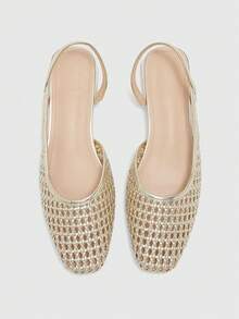 CUCCOO BIZCHIC Women's Shoes Spring And Summer Pointed Short Thick Heel Woven Splicing Low Heel Shoes - Vintage gold - View 9
