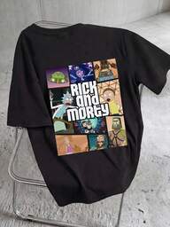 Rick and Morty X SHEIN Férfi kerek nyakú, rövid ujjú, betűs és rajzfilmfigurás póló