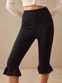 Willow Rêve Women's Black Fitted Lace Capris With Ruffle Hem, Romantic Elegant Flowy 1970s Boho Style Capri Pants For Date Night Brunch Tea Party And Vacation - Black - View 6