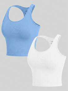 Solea Cove Women's Solid Color Daily Fitness Sports Racerback Tank Top - Multicolor - View 3