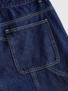 ROMWE MEN Men's Loose Fit Jeans With Tiger Embroidery Pattern - Dark Wash - View 6