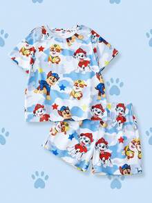 SHEIN | PAW Patrol Young Boys Minimalist Print Round Neck Short Sleeve T-Shirt And Shorts Set - Multicolor - View 1