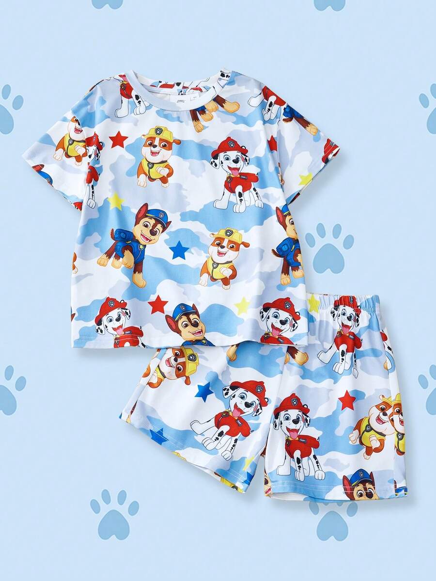 SHEIN | PAW Patrol Young Boys Minimalist Print Round Neck Short Sleeve T-Shirt And Shorts Set - Multicolor - View 1