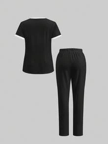 TaskEZ Conjunto de Uniforme Médico, Conjunto de Uniforme de unicolor Minimalista de Manga Corta y Pantalones para Uso Diario - Multicolor - Ver 2