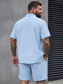DRIVNCORE 1 Set Plus Size Men Single-Breasted Short Sleeve Shirt And Shorts Set, Holiday - Baby Blue - View 2