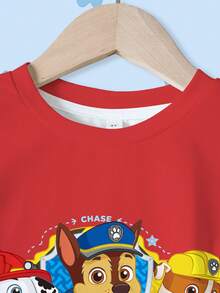 SHEIN | PAW Patrol 2pcs/Set Young Boy Contrast Color Cartoon Print Round Neck T-Shirt And Shorts Set - White - View 3