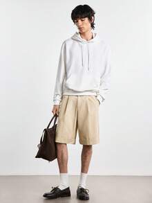 Merionis Men's High Cotton Content Solid Color Casual Basic Daily Drawstring Hooded Sweatshirt Back-To-School City Break Evening Holiday Party White Autumn - White - View 8
