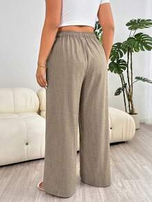 SHEIN PETITE CURVE Plus Size Casual Loose Pants For Vacation Bussines Vacation Khaki Summer Bussines Vacation - Camel - View 9