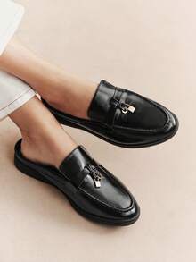 Rosivie Women Casual Versatile Commuter Simple Daily Half-Drag Flats - Black. - View 10