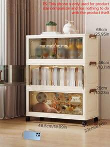 1PC Foldable Storage Cabinet Organizer No Installation Needed Multi Layer Shelf Portable Closet For Living Room Bedroom Clothes Toy Container Space Saving Collapsible.Dorm Room Essentials,Aesthetic Ins,For College Girls,Foldable Portable,Space Saving - Transparent Tea - View 3