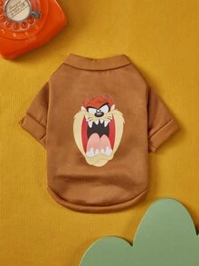 LOONEY TUNES X PETSIN 1件棕色惡魔臉印花寵物套裝（不含帽子），厚實保暖，適合秋冬，柔軟舒適面料，讓您的貓或小型犬在寒冷天保持溫暖，適合日常穿著、可愛散步或展現可愛搞怪風 - 彩色 - 查看 7