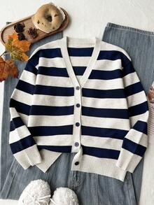 SHEIN Girls' Autumn/Winter Fashion Leopard Print Knitted Sweater Long Sleeve Top - Apricot - View 4