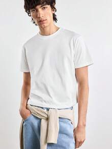 Merionis Men's High-Quality Thick 100% Cotton Simple White Casual Basic Modest Crew Neck Short Sleeve T-Shirt For Daily Wear Vacation Summer - White - View 6