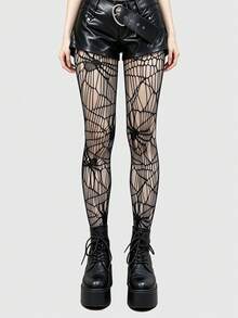 ROMWE Goth 2pcs Spider Web Net Pantyhose, Halloween - Black - View 3