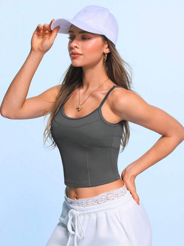 SHEIN Sovereign Charm Women's Solid Color Daily Fitness Sports Camisole Tank Top