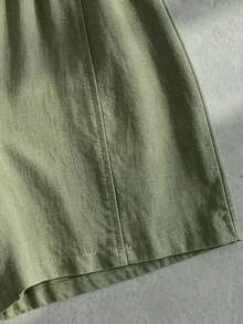 SHEIN Franclia 夏季休閒百搭抓皺連身短褲 - 軍綠色 - 查看 3