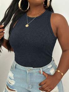 Slaydiva Plus Size Summer Casual Versatile Tank Top - Blue - View 5