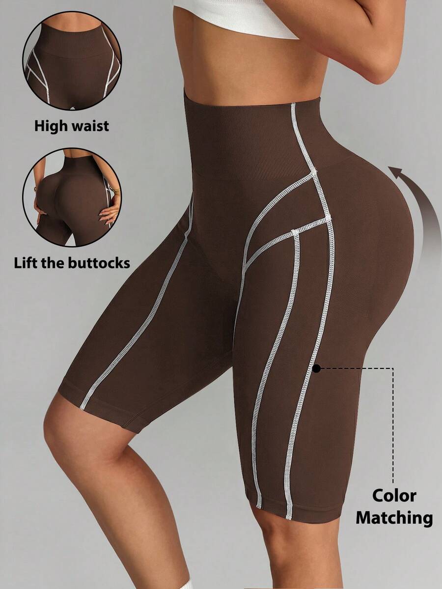 Slayform Slayform Colorblock Seamless SportsBermuda Shorts - Coffee Brown - View 1