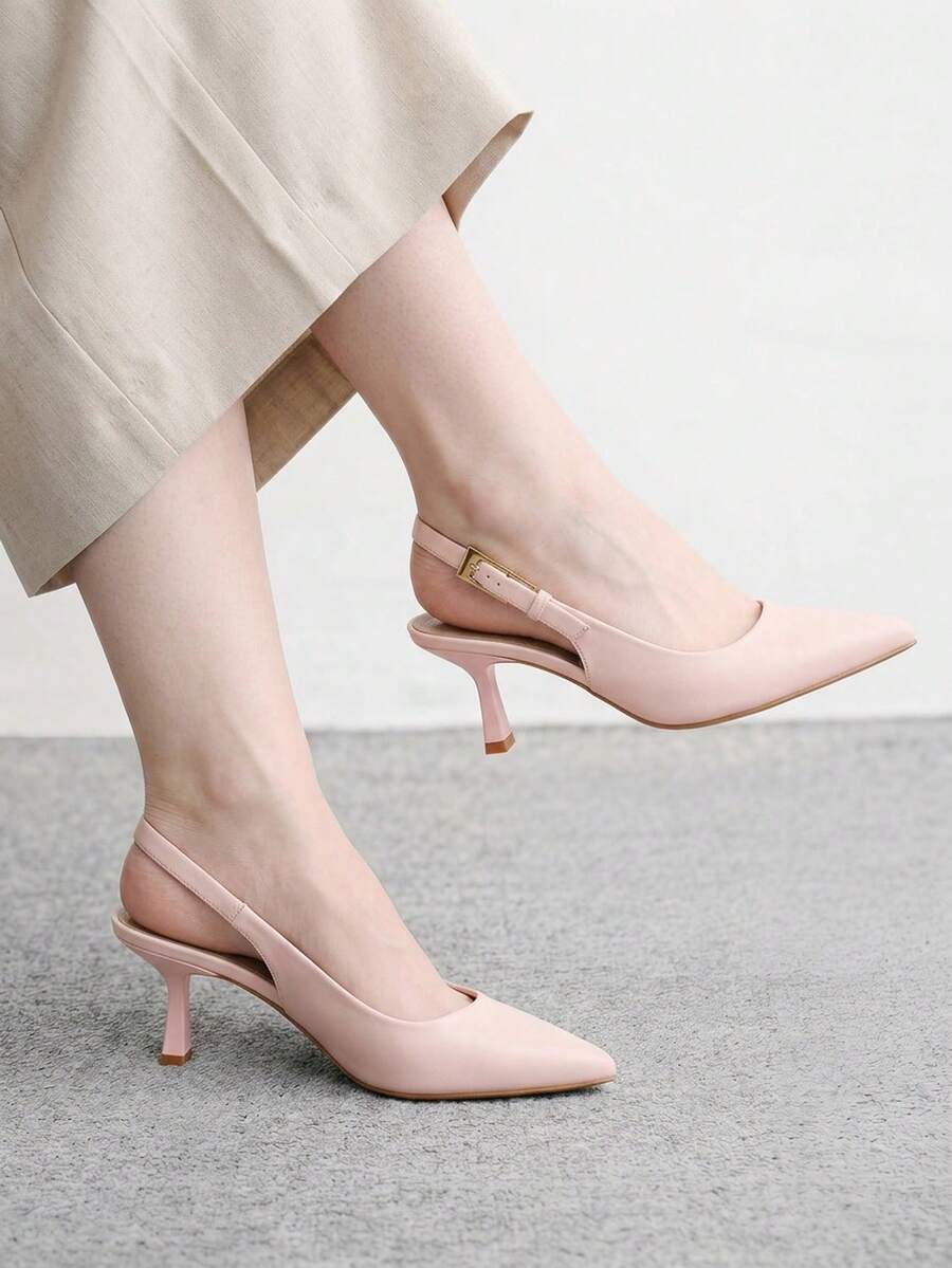 CUCCOO BIZCHIC 女款時尚粉色側扣性感尖頭露跟高跟單鞋,適合通勤、約會、聚會、婚禮、度假與假期 - 珊瑚粉 - 查看 1