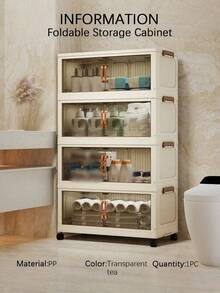 1PC Foldable Storage Cabinet Organizer No Installation Needed Multi Layer Shelf Portable Closet For Living Room Bedroom Clothes Toy Container Space Saving Collapsible.Dorm Room Essentials,Aesthetic Ins,For College Girls,Foldable Portable,Space Saving - Transparent Tea - View 7