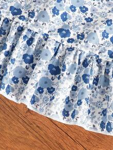SHEIN Vintaside Kids 2件組女嬰幼兒/新生兒 0-3歲 春夏休閒甜美日常度假條紋梭織無袖背心上衣＋寬腿褲兩件套 - 藍色 - 查看 3