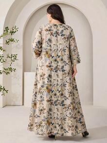 Veilorie Plus Size Women's Floral Print Round Neck 3/4 Sleeve Casual Vacation Dress - Multicolor - View 8