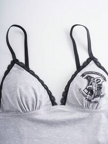 HARRY POTTER X SHEIN Women's Letter Print Camisole Bra Set - Grey - View 4