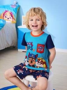 SHEIN | PAW Patrol 2pcs/Set Cartoon Print Short Sleeve Top And Shorts For Young Boys - Blue - View 5
